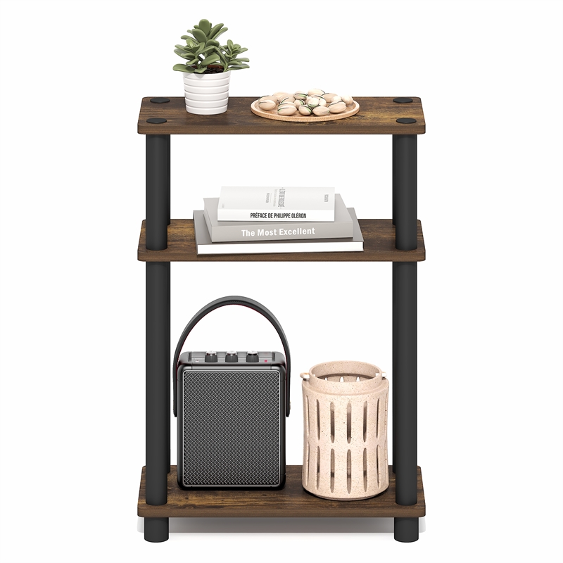 Furinno TURN-N-TUBE 3-Tier Slim Toolless End Table with Storage Shelf Amber Pine