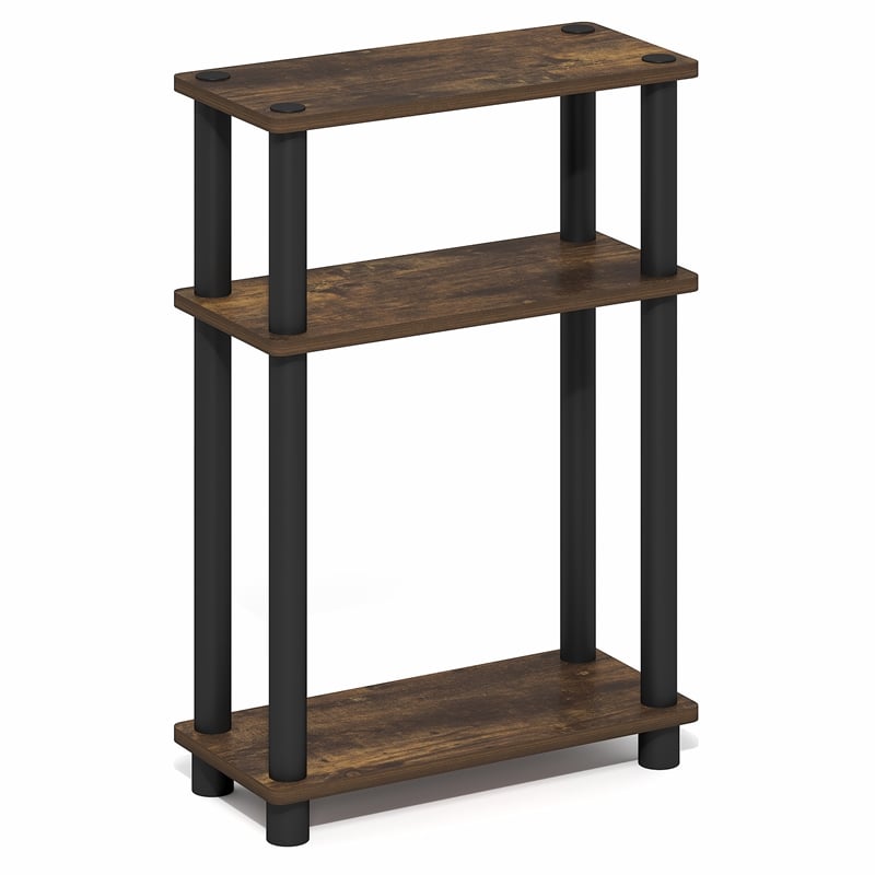 Furinno TURN-N-TUBE 3-Tier Slim Toolless End Table with Storage Shelf Amber Pine