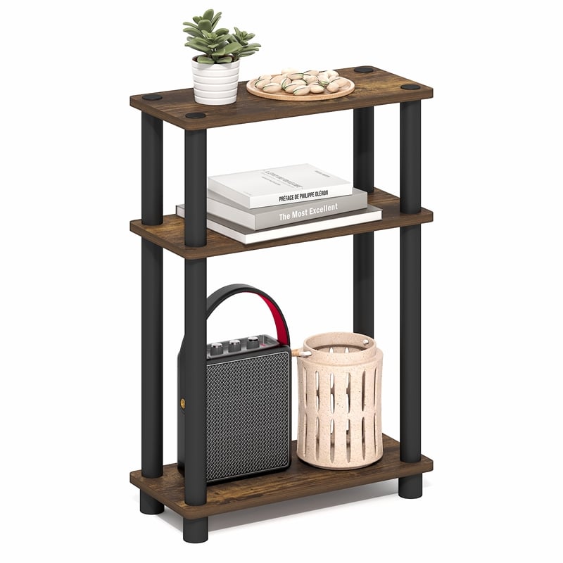 Furinno TURN-N-TUBE 3-Tier Slim Toolless End Table with Storage Shelf Amber Pine