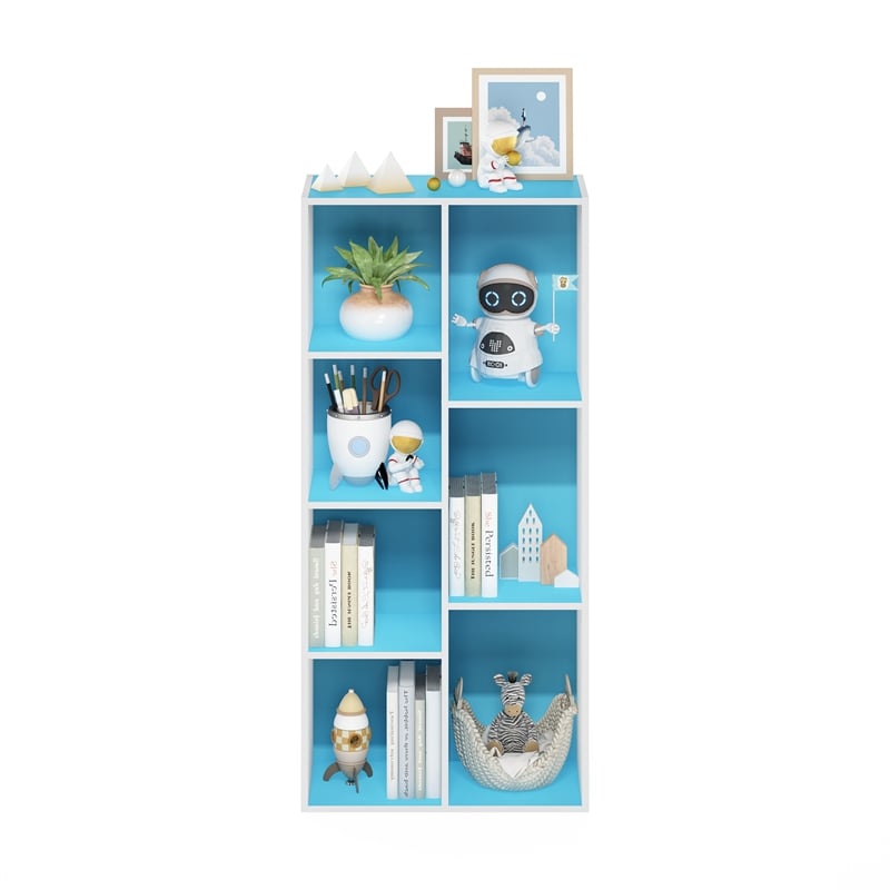 Furinno LUDER 7-Cube Open Shelves Bookcase 9.4 x 19.5 x 41.7 White/Light Blue