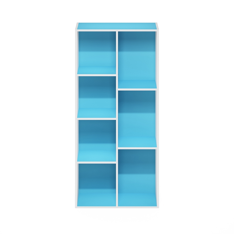 Furinno LUDER 7-Cube Open Shelves Bookcase 9.4 x 19.5 x 41.7 White/Light Blue