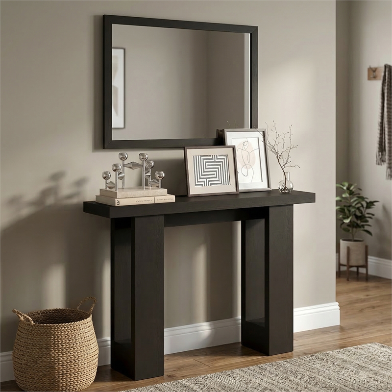 Furinno ARA 47-Inch Console Table with 2 Bottom Shelf Black Dark Oak