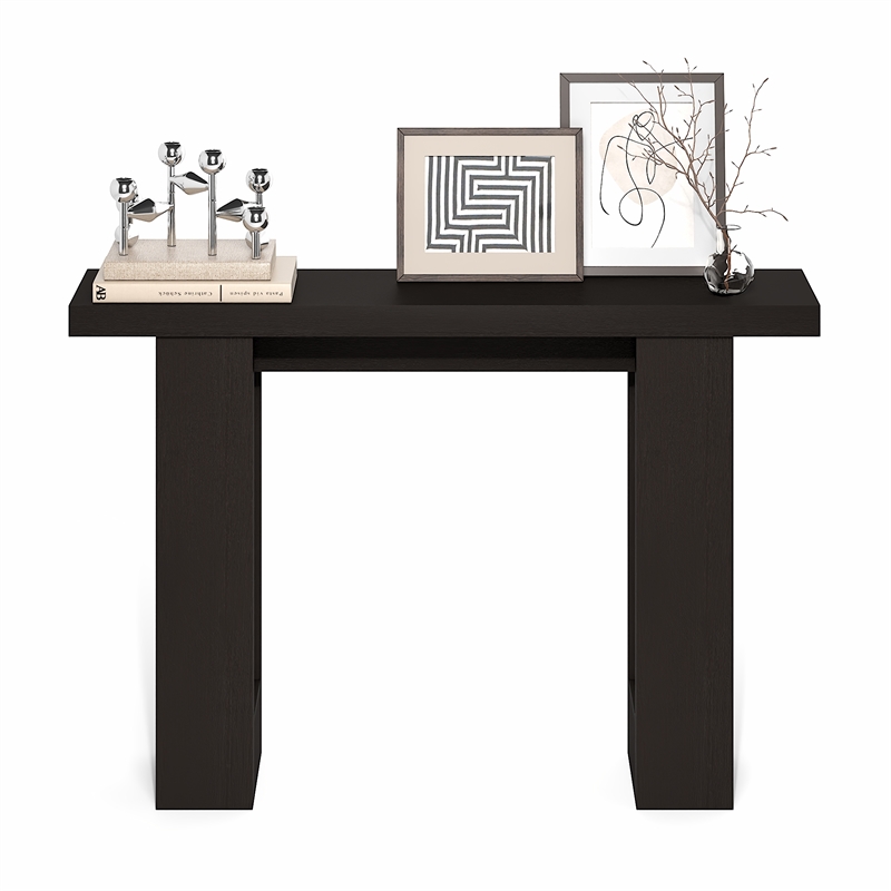 Furinno ARA 47-Inch Console Table with 2 Bottom Shelf Black Dark Oak