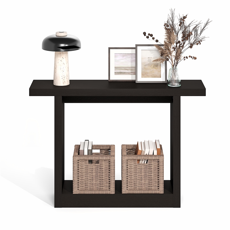 Furinno ARA 47-Inch Farmhouse Console Table with Wide bottom Black Dark Oak
