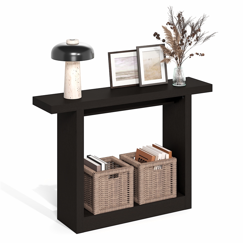 Furinno ARA 47-Inch Farmhouse Console Table with Wide bottom Black Dark Oak