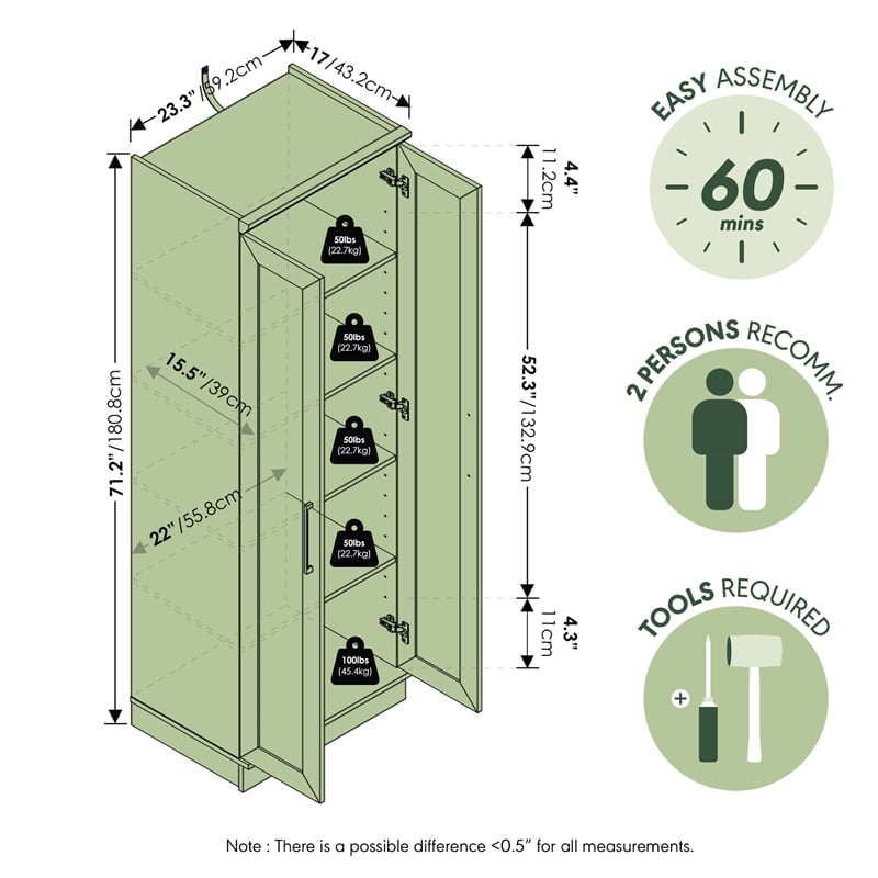 Furinno ROBIN 5-Tier Pantry Cabinet 23W with 2 Shaker-Doors Black Woodgrain