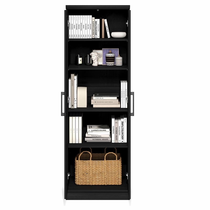 Furinno ROBIN 5-Tier Pantry Cabinet 23W with 2 Shaker-Doors Black Woodgrain