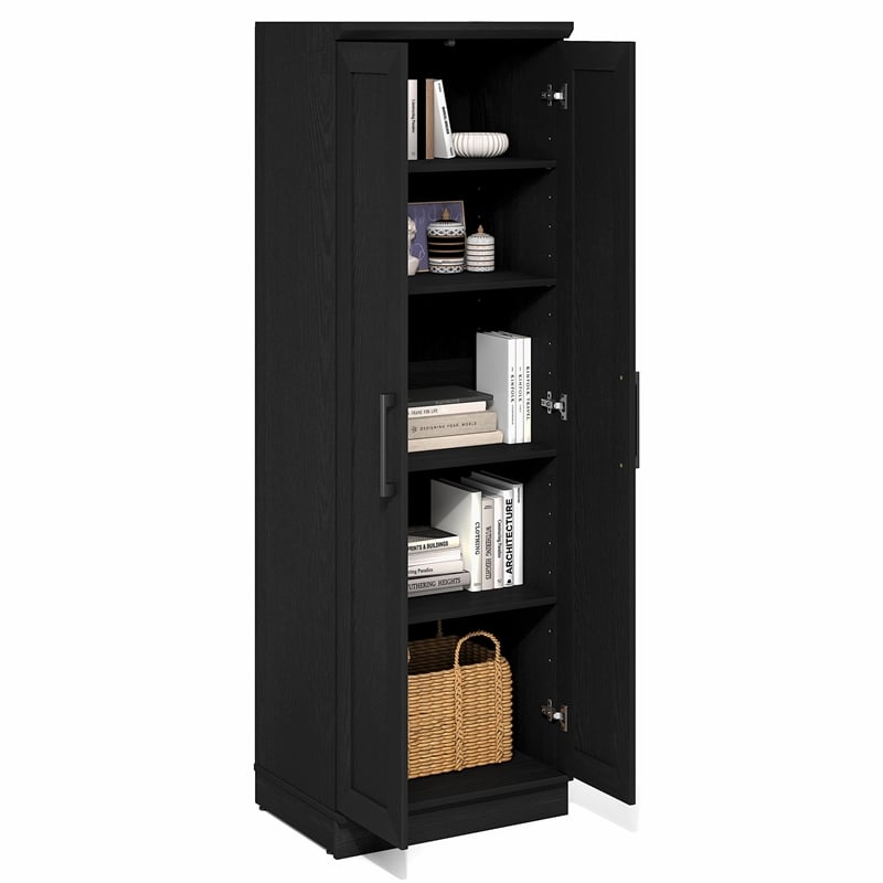 Furinno ROBIN 5-Tier Pantry Cabinet 23W with 2 Shaker-Doors Black Woodgrain