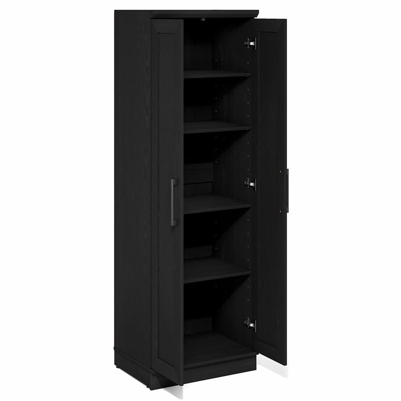 Furinno ROBIN 5-Tier Pantry Cabinet 23W with 2 Shaker-Doors Black Woodgrain