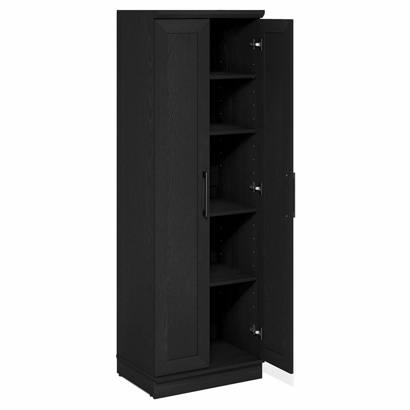 Furinno ROBIN 5-Tier Pantry Cabinet 23W with 2 Shaker-Doors Black Woodgrain