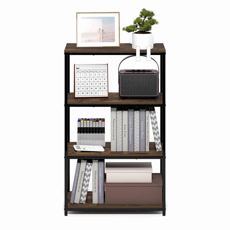 Furinno SIMPLISTIC 4-Tier Metal Frame Bookcases 11.8 x 23.6 x 38.6 Amber Pine