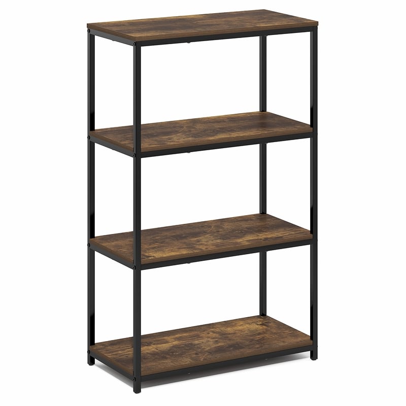 Furinno SIMPLISTIC 4-Tier Metal Frame Bookcases 11.8 x 23.6 x 38.6 Amber Pine