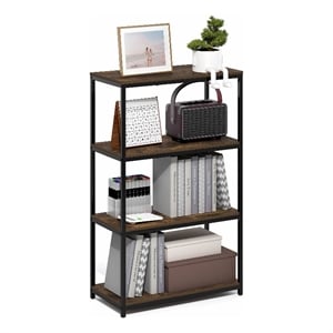 Furinno SIMPLISTIC 4-Tier Metal Frame Bookcases 11.8 x 23.6 x 38.6 Amber Pine