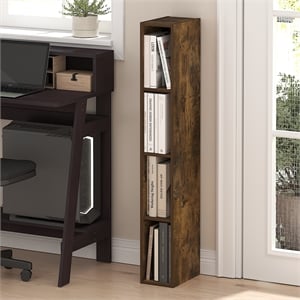 Furinno FULDA 4-Tier 6-In Width Narrow Bookcase 9.3 x 5.9 x 41.6 Amber Pine