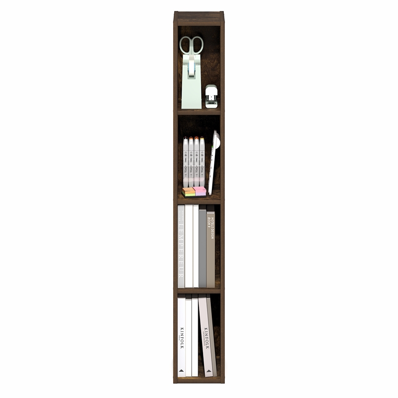 Furinno FULDA 4-Tier 6-In Width Narrow Bookcase 9.3 x 5.9 x 41.6 Amber Pine