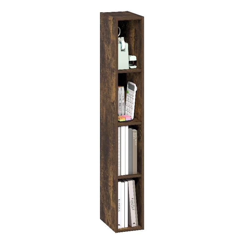 Furinno FULDA 4-Tier 6-In Width Narrow Bookcase 9.3 x 5.9 x 41.6 Amber Pine