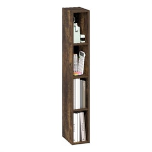 Furinno FULDA 4-Tier 6-In Width Narrow Bookcase 9.3 x 5.9 x 41.6 Amber Pine