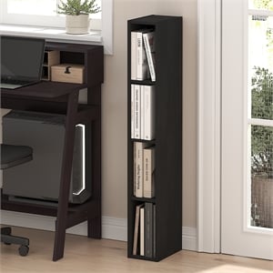 Furinno FULDA 4-Tier 6-In Width Narrow Bookcase 9.3 x 5.9 x 41.6 Blackwood