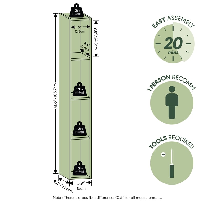 Furinno FULDA 4-Tier 6-In Width Narrow Bookcase 9.3 x 5.9 x 41.6 Blackwood