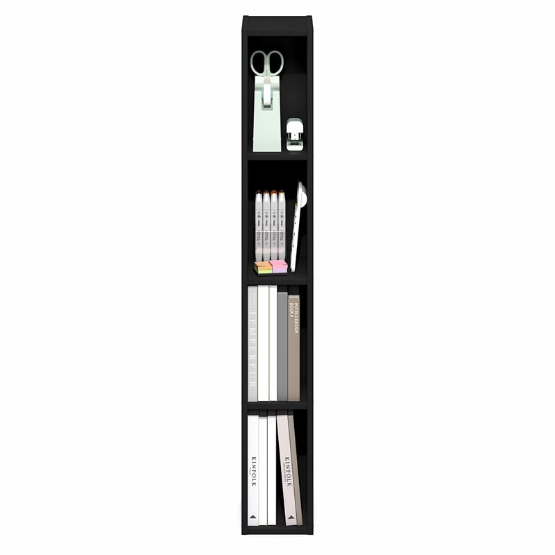 Furinno FULDA 4-Tier 6-In Width Narrow Bookcase 9.3 x 5.9 x 41.6 Blackwood