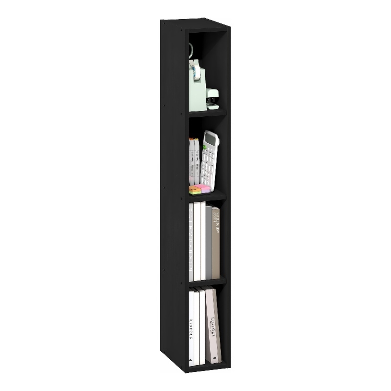 Furinno FULDA 4-Tier 6-In Width Narrow Bookcase 9.3 x 5.9 x 41.6 Blackwood