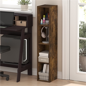 Furinno FULDA 4-Tier 8-In Width Narrow Bookcase 9.3 x 7.9 x 41.6 Amber Pine