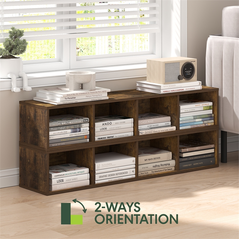 Furinno FULDA 4-Tier 8-In Width Narrow Bookcase 9.3 x 7.9 x 41.6 Amber Pine