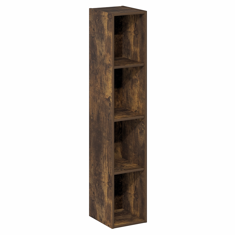 Furinno FULDA 4-Tier 8-In Width Narrow Bookcase 9.3 x 7.9 x 41.6 Amber Pine