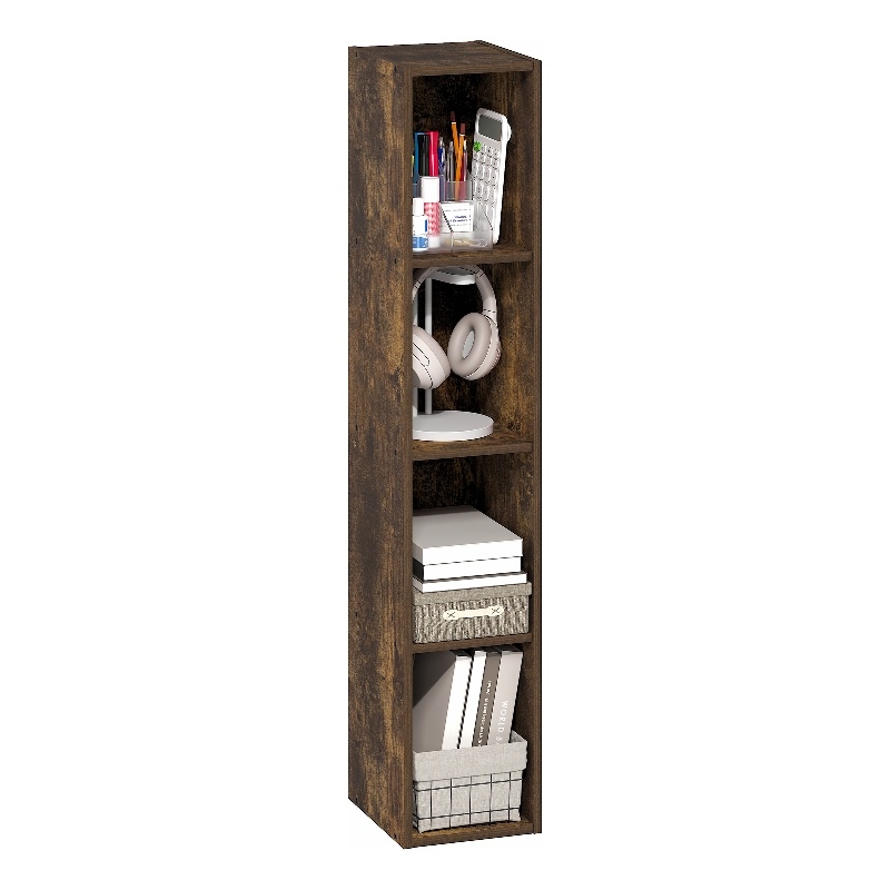 Furinno FULDA 4-Tier 8-In Width Narrow Bookcase 9.3 x 7.9 x 41.6 Amber Pine