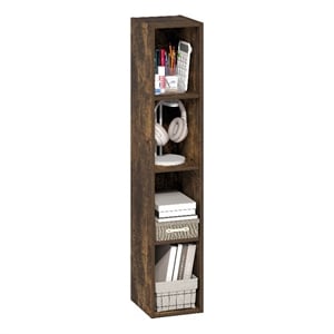 Furinno FULDA 4-Tier 8-In Width Narrow Bookcase 9.3 x 7.9 x 41.6 Amber Pine