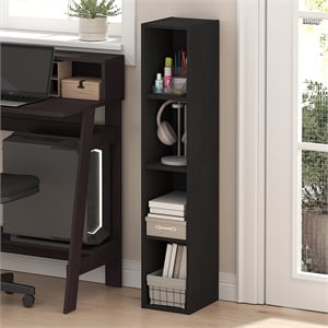 Furinno FULDA 4-Tier 8-In Width Narrow Bookcase 9.3 x 7.9 x 41.6 Blackwood