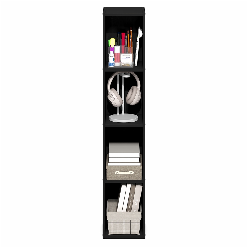 Furinno FULDA 4-Tier 8-In Width Narrow Bookcase 9.3 x 7.9 x 41.6 Blackwood