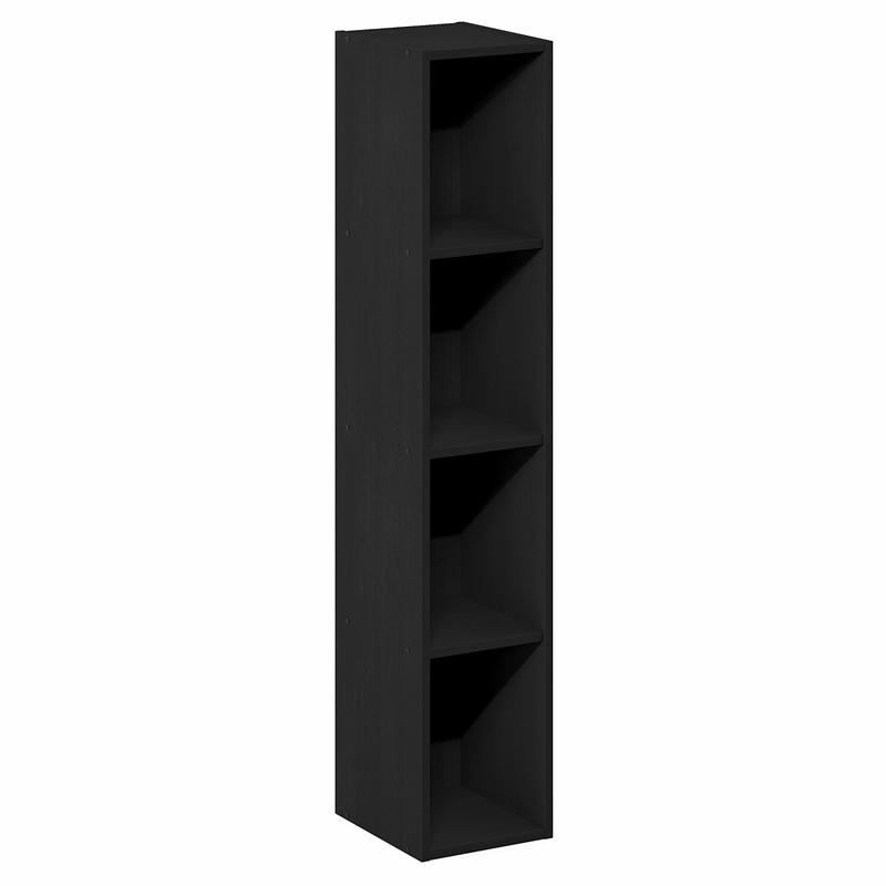 Furinno FULDA 4-Tier 8-In Width Narrow Bookcase 9.3 x 7.9 x 41.6 Blackwood