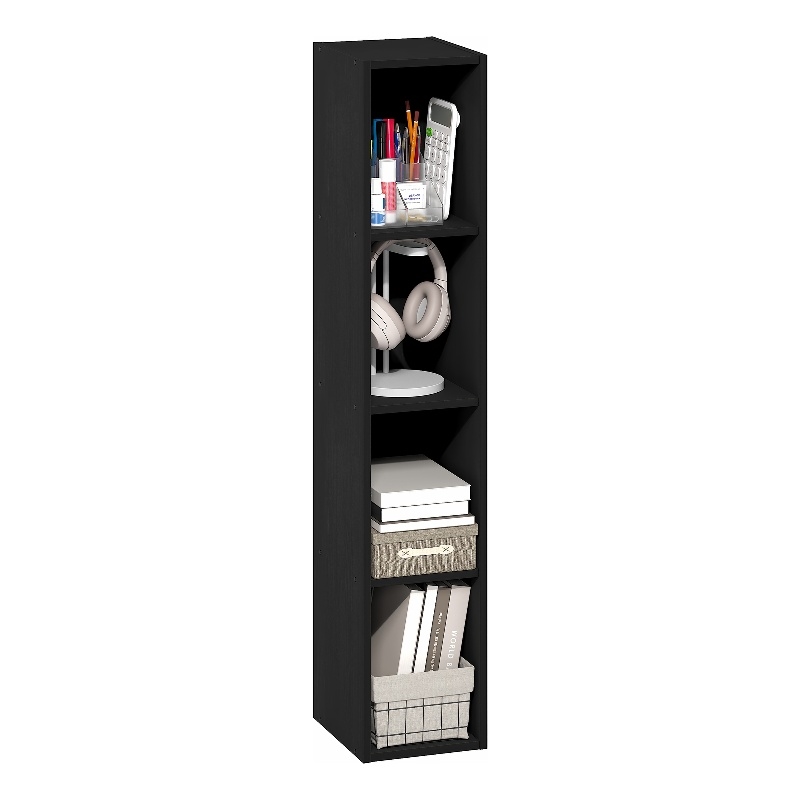 Furinno FULDA 4-Tier 8-In Width Narrow Bookcase 9.3 x 7.9 x 41.6 Blackwood