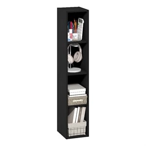 Furinno FULDA 4-Tier 8-In Width Narrow Bookcase 9.3 x 7.9 x 41.6 Blackwood