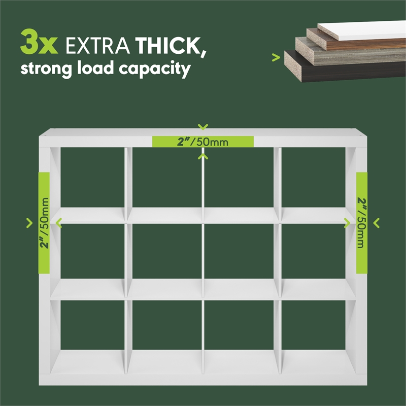 Furinno CUBICLE 12-Cube 2-Inch Thick Reversible Bookcase 15.4 x 58 x 44 White