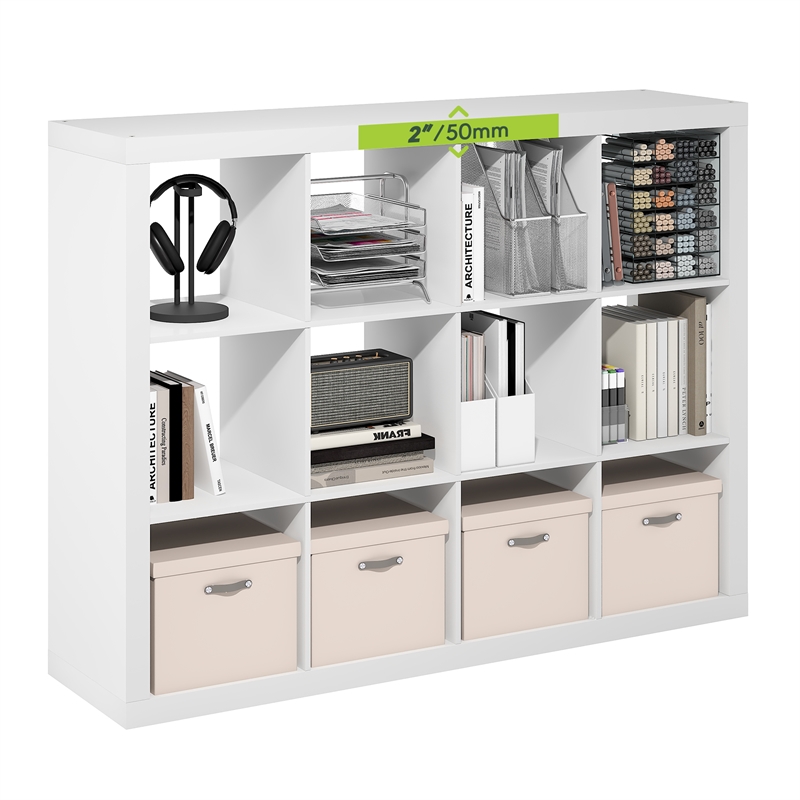 Furinno CUBICLE 12-Cube 2-Inch Thick Reversible Bookcase 15.4 x 58 x 44 White