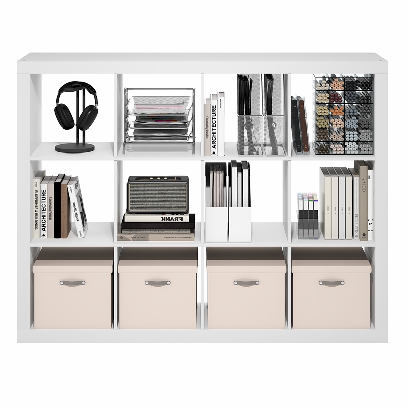 Furinno CUBICLE 12-Cube 2-Inch Thick Reversible Bookcase 15.4 x 58 x 44 White