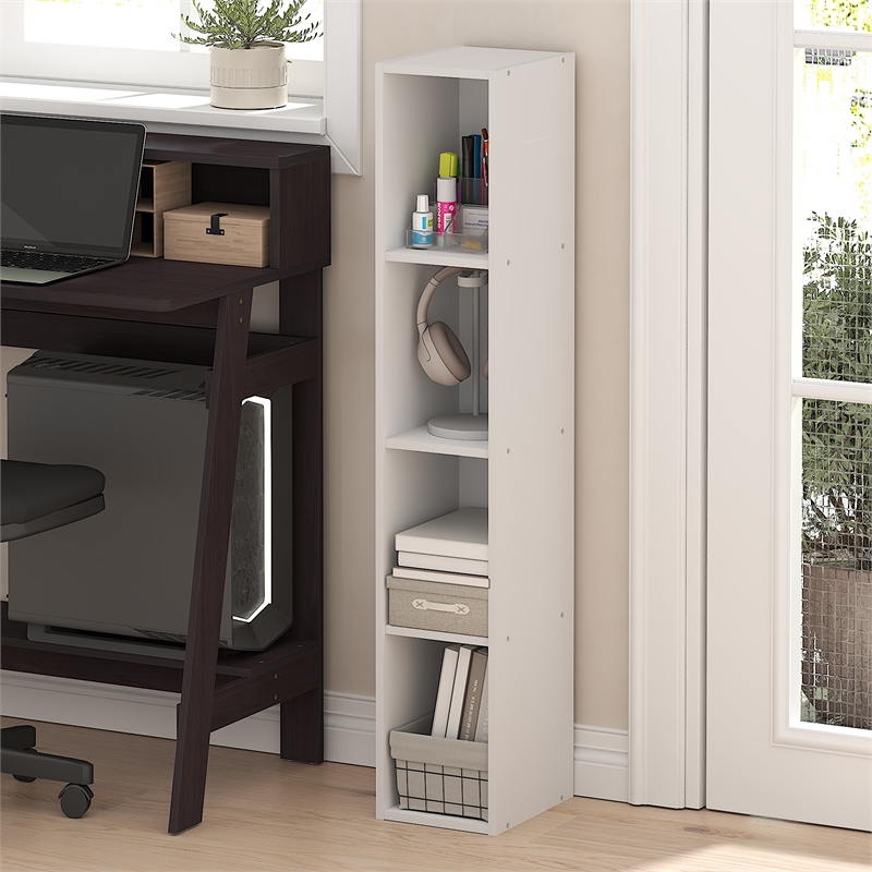 Furinno FULDA 4-Tier 8-In Width Narrow Bookcase 9.3 x 7.9 x 41.6 White