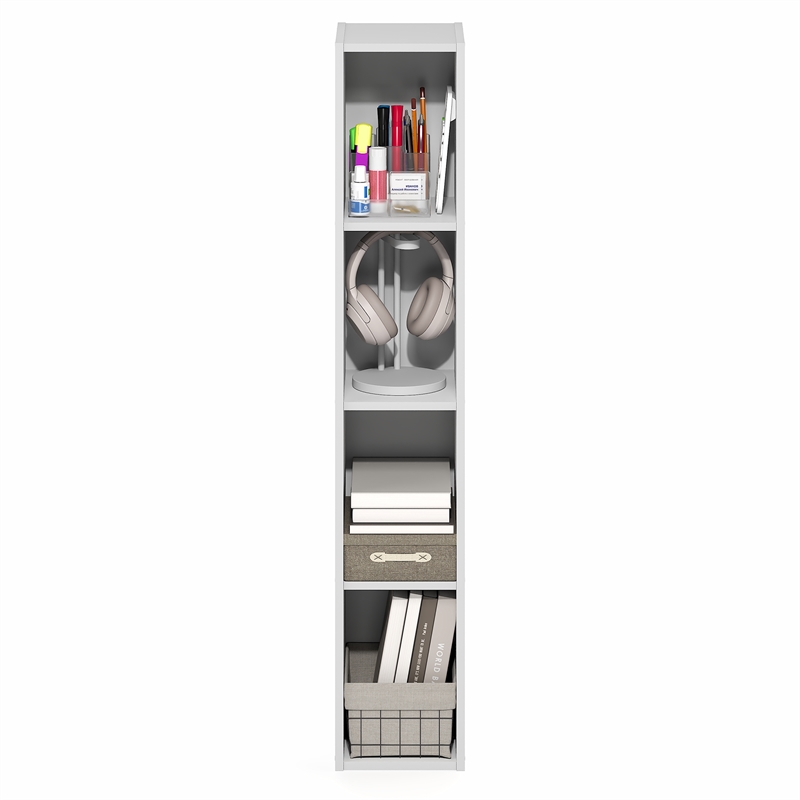 Furinno FULDA 4-Tier 8-In Width Narrow Bookcase 9.3 x 7.9 x 41.6 White
