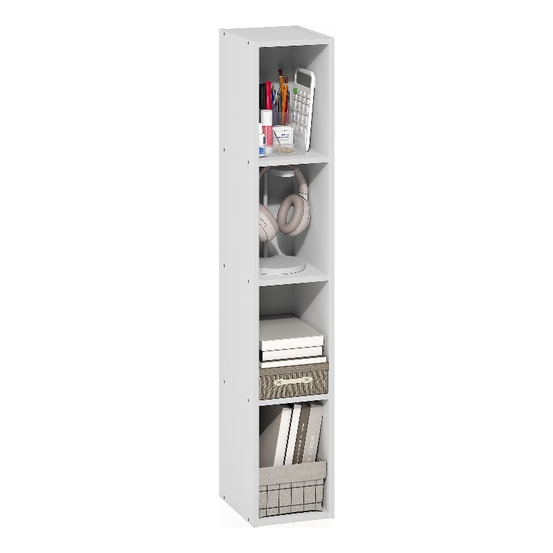 Furinno FULDA 4-Tier 8-In Width Narrow Bookcase 9.3 x 7.9 x 41.6 White