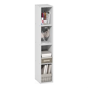Furinno FULDA 4-Tier 8-In Width Narrow Bookcase 9.3 x 7.9 x 41.6 White