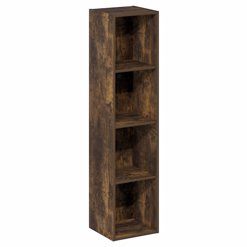 Furinno FULDA 4-Tier 10-In Width Narrow Bookcase 9.3 x 9.8 x 41.6 Amber Pine