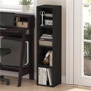 Furinno FULDA 4-Tier 10-In Width Narrow Bookcase 9.3 x 9.8 x 41.6 Blackwood