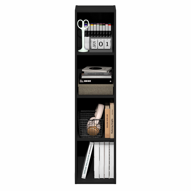 Furinno FULDA 4-Tier 10-In Width Narrow Bookcase 9.3 x 9.8 x 41.6 Blackwood