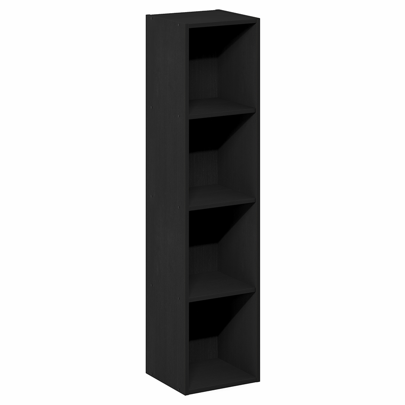 Furinno FULDA 4-Tier 10-In Width Narrow Bookcase 9.3 x 9.8 x 41.6 Blackwood