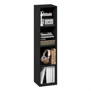 Furinno FULDA 4-Tier 10-In Width Narrow Bookcase 9.3 x 9.8 x 41.6 Blackwood