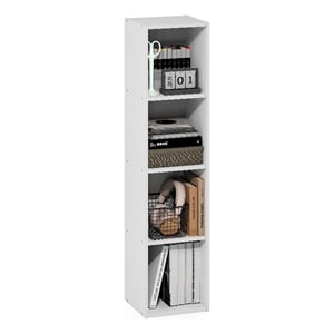 Furinno FULDA 4-Tier 10-In Width Narrow Bookcase 9.3 x 9.8 x 41.6 White