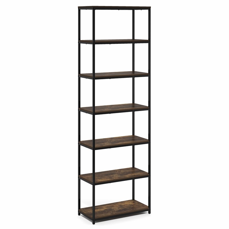 Furinno SIMPLISTIC 7-Tier Metal Frame Bookcases 11.8 x 23.6 x 74.9 Amber Pine