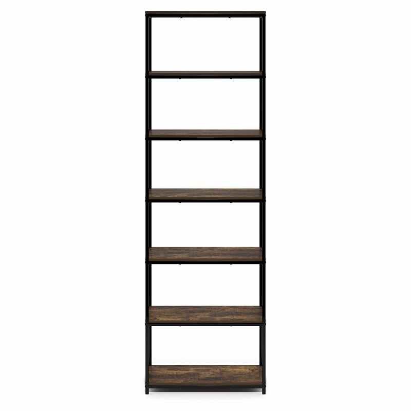 Furinno SIMPLISTIC 7-Tier Metal Frame Bookcases 11.8 x 23.6 x 74.9 Amber Pine